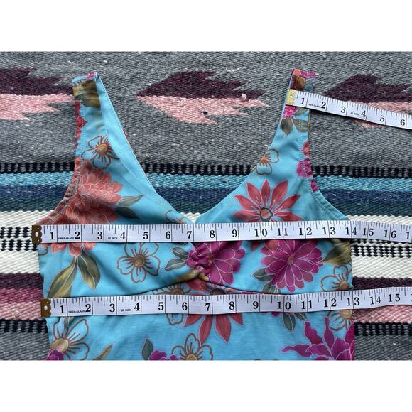Y2K Vintage California Concepts Tropical Floral Aqua Midi Dress Ruffle Hem Sz S - Picture 14 of 15